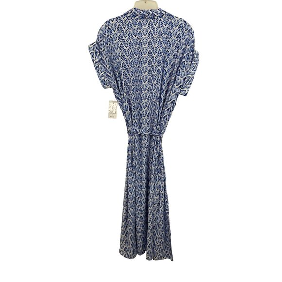 Ophelia Roe Womens Size Large Blue & White Leaf Print Shirt Dress With Belt - Picture 2 of 11
